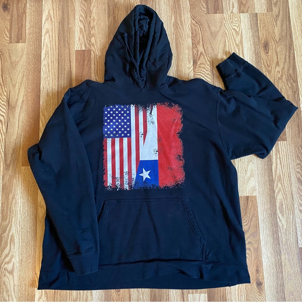 Black Hoodie with American and Chile Flag Design Unisex